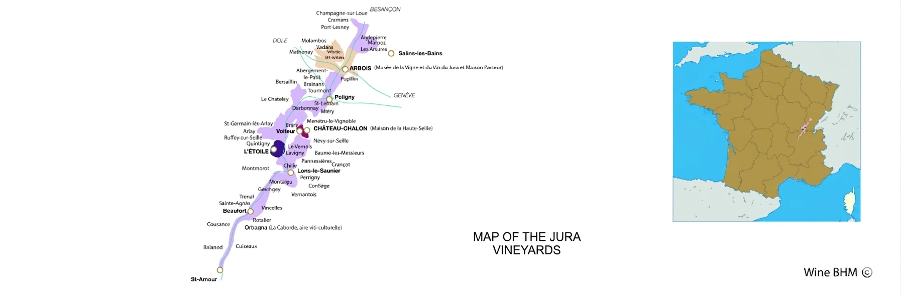 Map of Jura appellations Map of the Jura vineyards