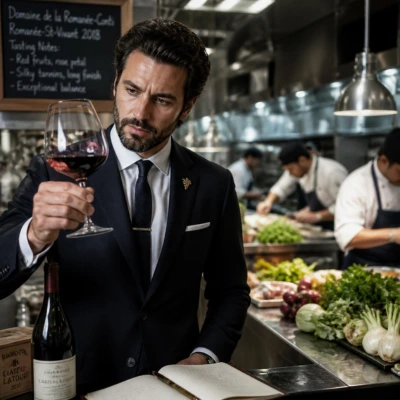 Head sommelier and wine buyer tasting a vintage in the wine cellar of a fine-dining restaurant