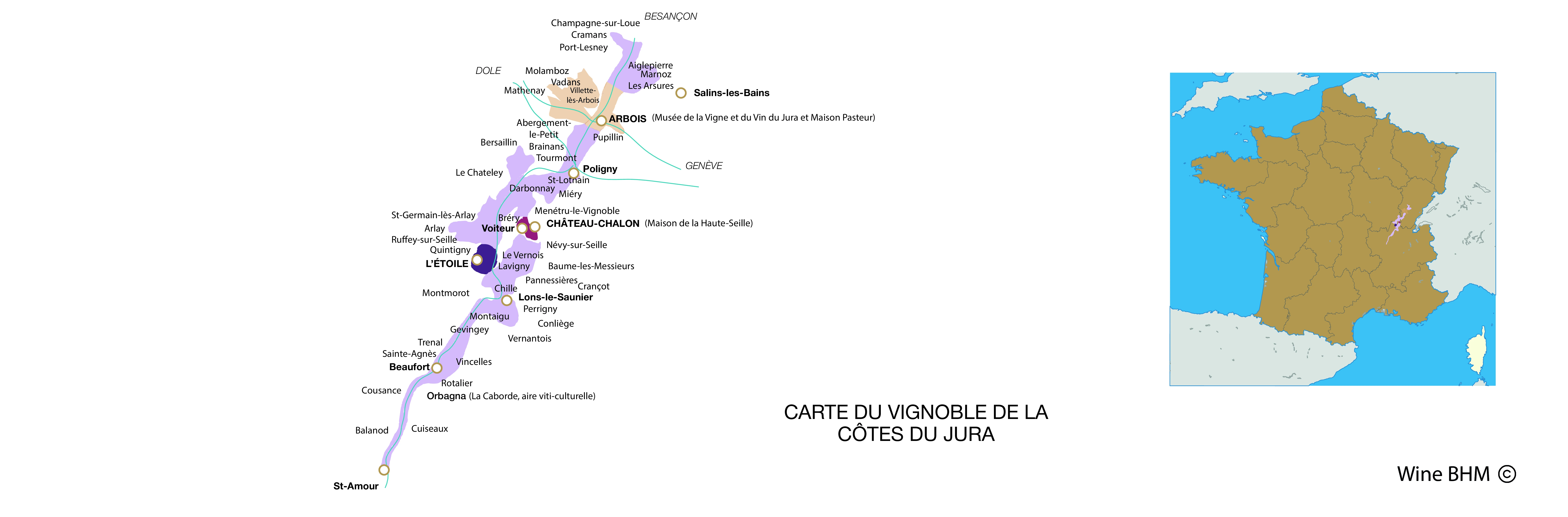 Carte des appellations du Jura Carte du vignoble du Jura