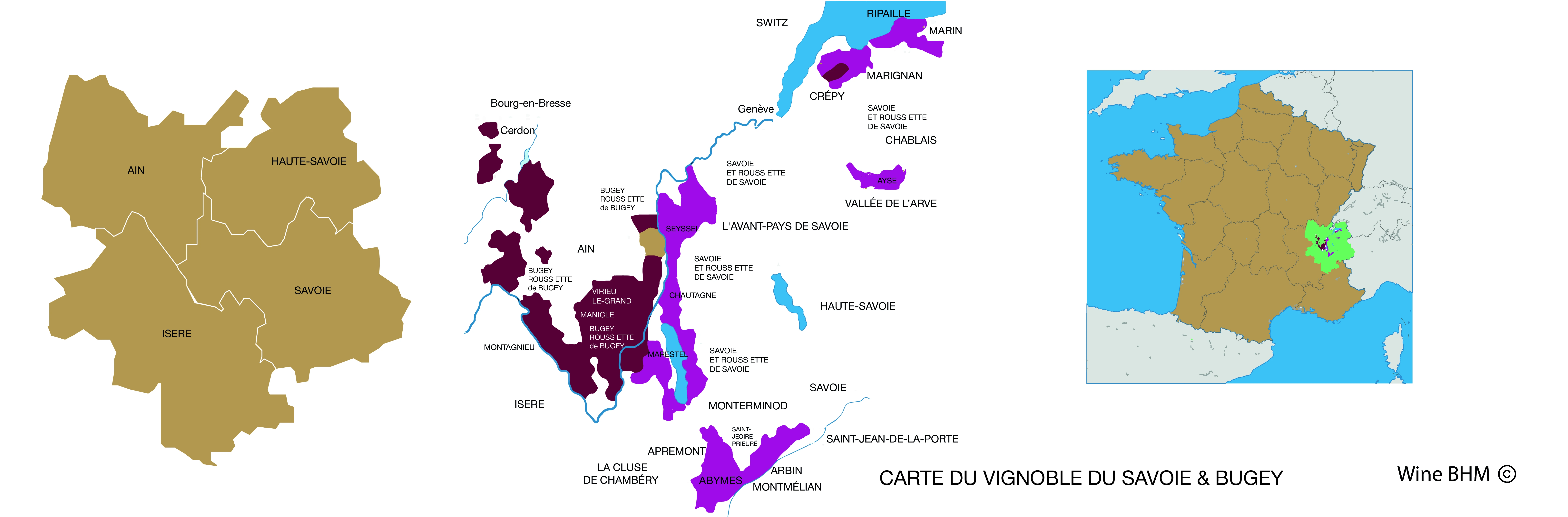 Carte des appellations de Savoie Carte du vignoble de Savoie