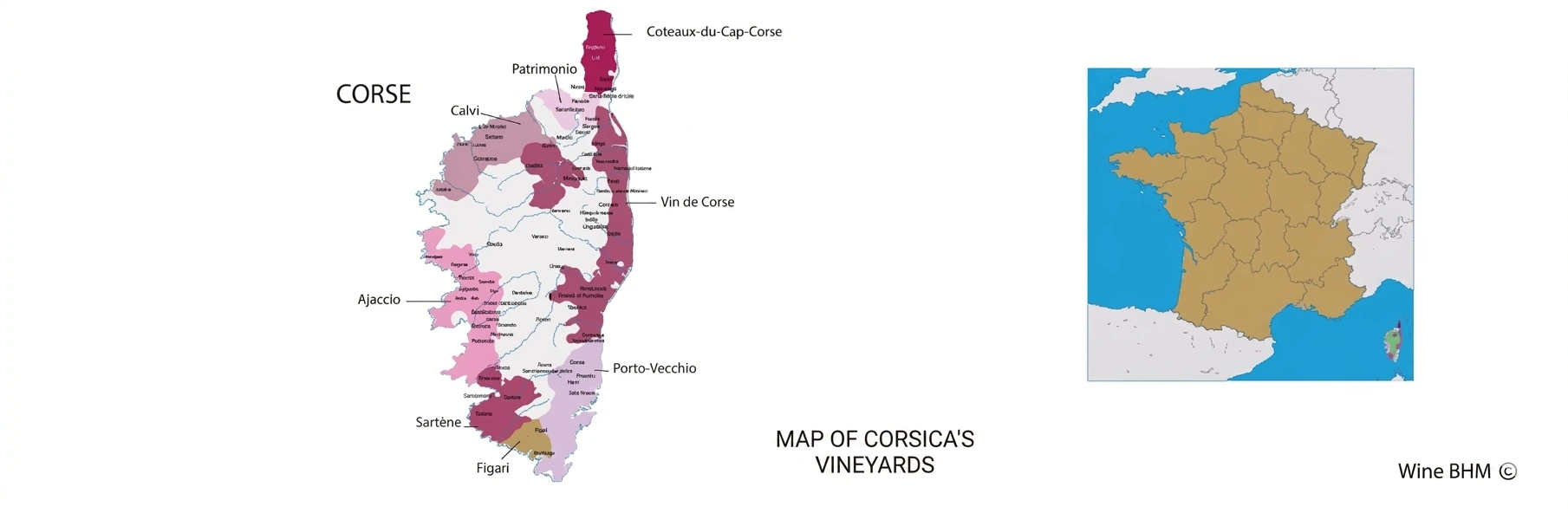 Map of Corsican appellations Map of Corsica's vineyards