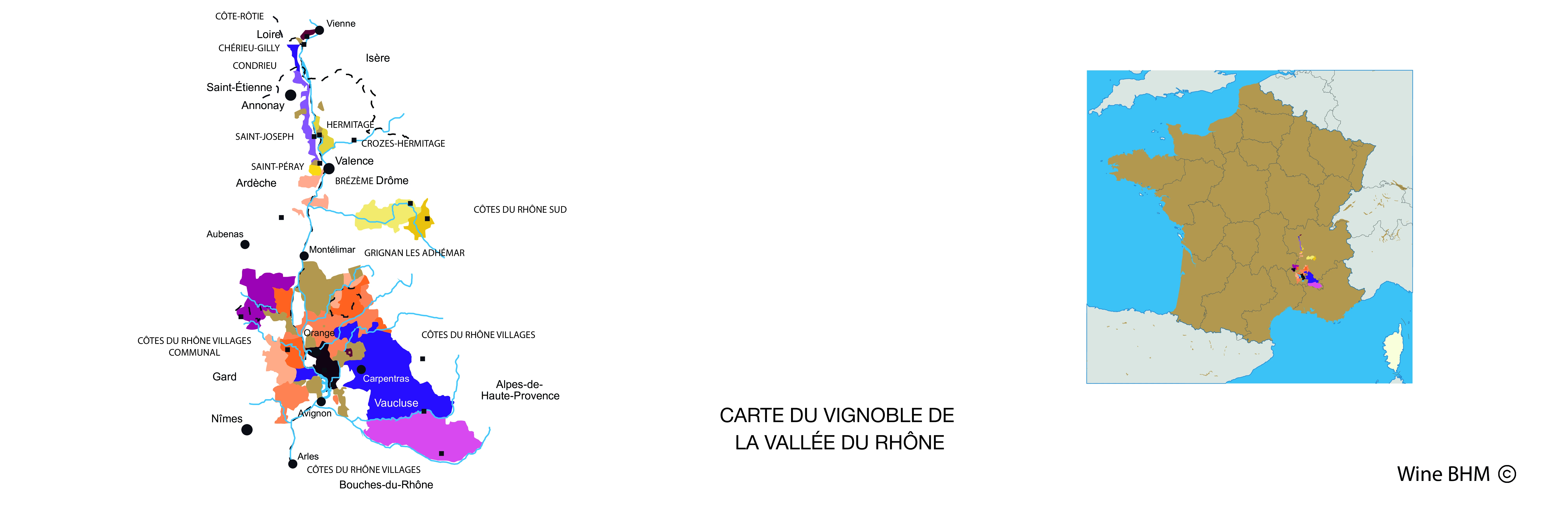 Carte du vignobles de la Vall&eacute;e du Rh&ocirc;ne