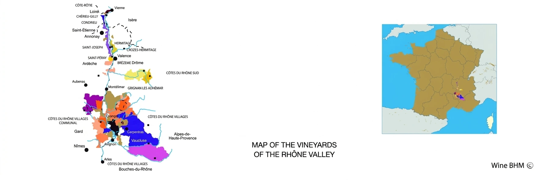 Map of Rhône Valley Map of the vineyards of the Rhône Valley