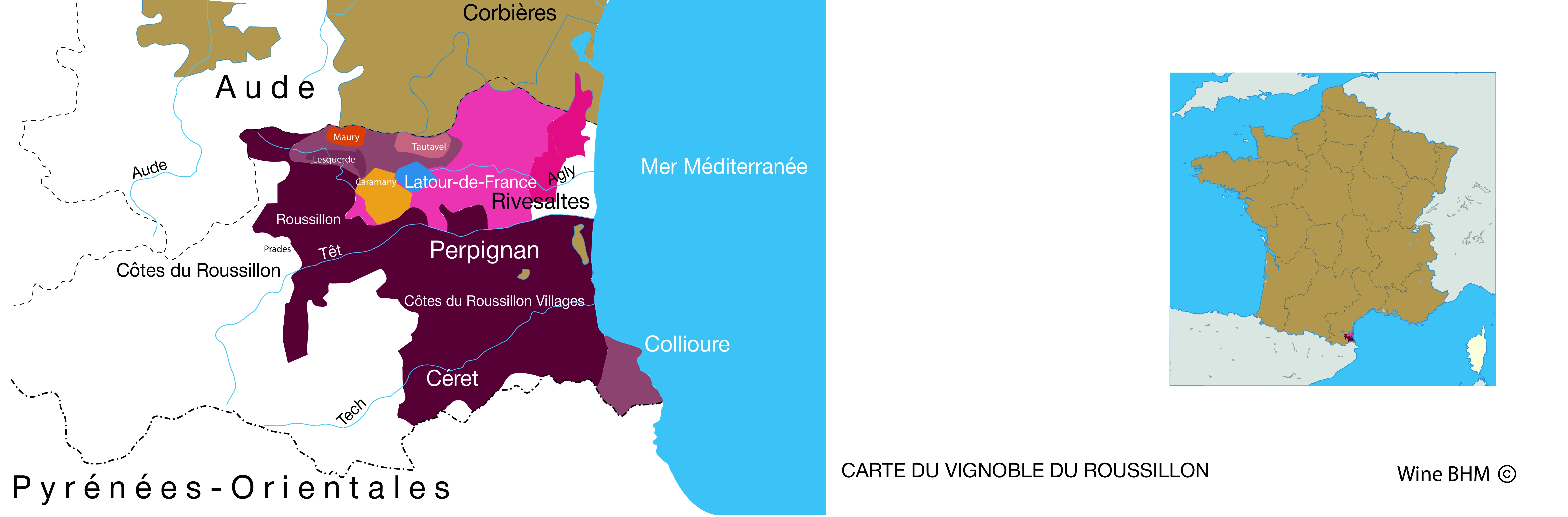 Carte des appellations du Roussillon Carte du vignoble du Roussillon